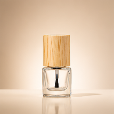Luxury Clear Glass Nail Polish Bottle Refillable Empty Nail Lacquer Bottle with Wooden Cap Cosmetic Packaging Wholesale