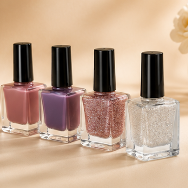 10ml Clear Square Glass Nail Polish Bottle with Black Cap Empty Cosmetic Packaging Container for Nail Polish and Gel Polish