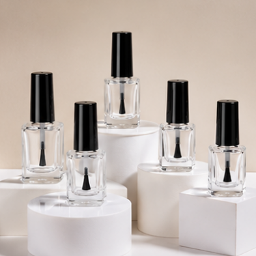 Clear Glass Nail Polish Bottle Empty Cosmetic Packaging Container with Brush Cap Refillable Square Bottle for Nail Polish Gel