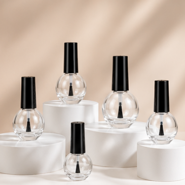 Clear Round Glass Nail Polish Bottle Empty Cosmetic Packaging Container with Black Brush Cap Refillable Bottle for Nail Gel Polish
