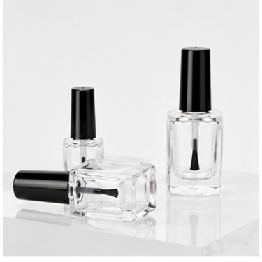 Clear Glass Nail Polish Bottle Empty Cosmetic Packaging Container with Brush Cap Refillable Square Bottle for Nail Polish Gel