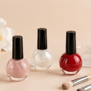Clear Round Glass Nail Polish Bottle Empty Cosmetic Packaging Container with Black Brush Cap Refillable Bottle for Nail Gel Polish