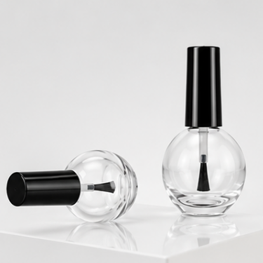 Clear Round Glass Nail Polish Bottle Empty Cosmetic Packaging Container with Black Brush Cap Refillable Bottle for Nail Gel Polish