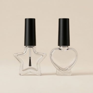 Clear Star and Heart Shaped Glass Nail Polish Bottle Empty Cosmetic Containers with Black Brush Cap for DIY Nail Art Varnish Gel