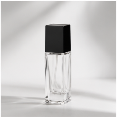 Luxury Square Clear Glass Perfume Bottle with Black Cap Empty Refillable Fragrance Spray Bottle Cosmetic Packaging