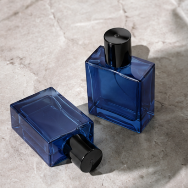 Luxury Blue Square Glass Perfume Bottle Thick Bottom Empty Fragrance Packaging Bottle with Black Cap for Premium Perfume