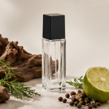 Luxury Square Clear Glass Perfume Bottle with Black Cap Empty Refillable Fragrance Spray Bottle Cosmetic Packaging
