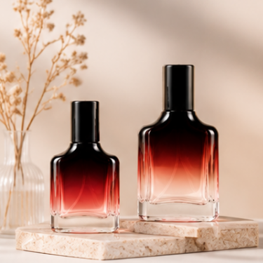 Luxury Gradient Black Red Glass Perfume Bottle 20ml 30ml Square Refillable Spray Fragrance Packaging Bottle