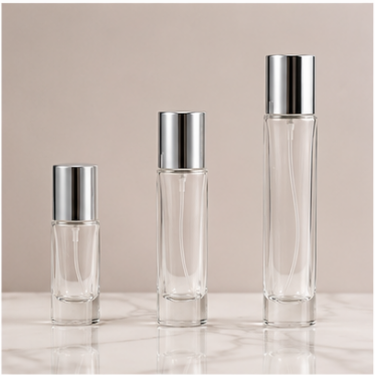 Luxury Round Clear Glass Perfume Bottle Refillable Fragrance Bottle with Silver Cap Thick Base Cosmetic Packaging Wholesale