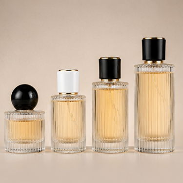 Luxury Vertical Ribbed Glass Perfume Bottle Refillable Empty Fragrance Bottle with Decorative Cap Cosmetic Packaging 30ml 40ml 50ml 100ml