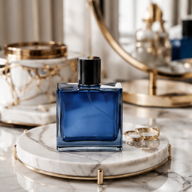 Luxury Blue Square Glass Perfume Bottle Thick Bottom Empty Fragrance Packaging Bottle with Black Cap for Premium Perfume