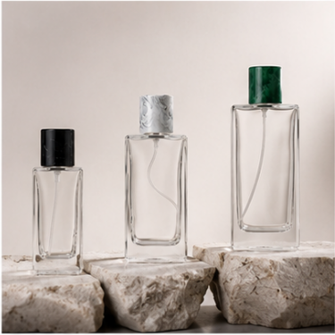 Luxury Square Clear Glass Perfume Bottle Refillable Fragrance Bottle with Decorative Cap Thick Bottom Cosmetic Packaging Wholesale