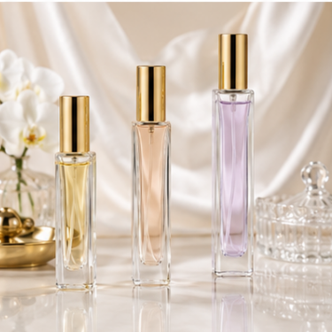 Luxury Tall Clear Glass Perfume Bottle Refillable Fragrance Bottle with Gold Cap Premium Cosmetic Packaging Wholesale