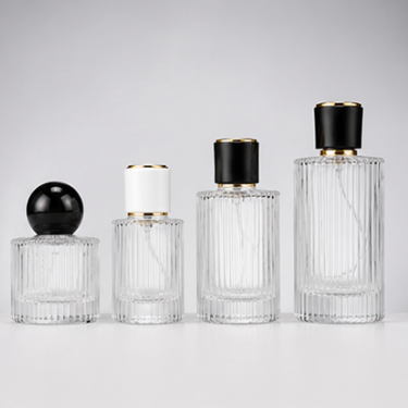 Luxury Vertical Ribbed Glass Perfume Bottle Refillable Empty Fragrance Bottle with Decorative Cap Cosmetic Packaging 30ml 40ml 50ml 100ml