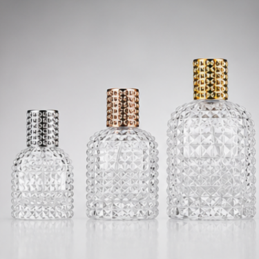 Luxury Embossed Diamond Glass Perfume Bottle Refillable Empty Fragrance Packaging Decorative Crystal Design 30ml 50ml 100ml