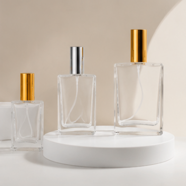 Luxury Square Glass Perfume Bottle Set 50ml 100ml 150ml Refillable Spray Fragrance Container Premium Packaging