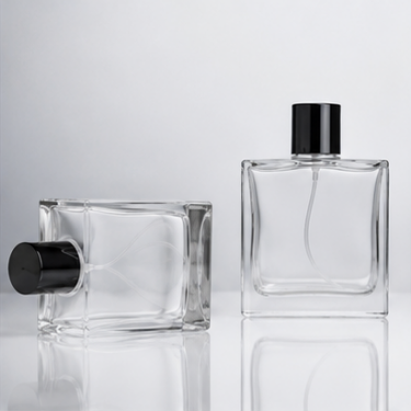 Luxury Square Clear Glass Perfume Bottle Thick Bottom Empty Fragrance Packaging Bottle with Black Screw Cap for Perfume Essential Oil