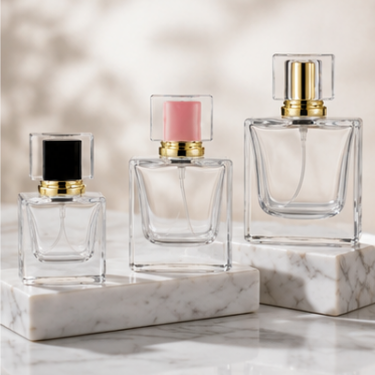 Luxury Square Clear Glass Perfume Bottle Refillable Fragrance Packaging with Thick Base Premium Cap for Cosmetic Brand
