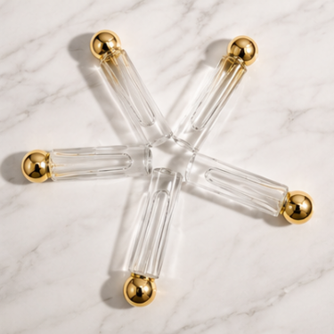 Luxury Cylindrical Clear Glass Perfume Bottle 30ml Refillable Fragrance Container with Gold Sphere Cap Premium Cosmetic Packaging