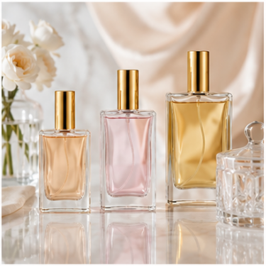 Luxury Square Clear Glass Perfume Bottle Refillable Fragrance Bottle with Gold Cap Thick Base Cosmetic Packaging Wholesale