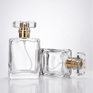Luxury Clear Glass Perfume Bottle Square Refillable Fragrance Container Thick Base Elegant Cosmetic Packaging with Crystal Cap Multiple Capacity