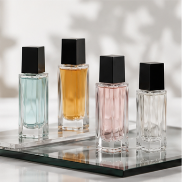 Luxury Square Clear Glass Perfume Bottle with Black Cap Empty Refillable Fragrance Spray Bottle Cosmetic Packaging