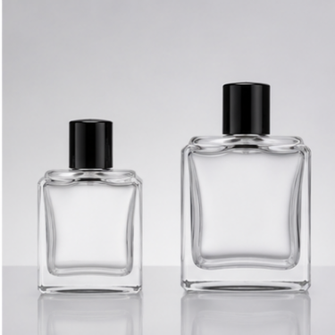 Premium Square Clear Glass Perfume Bottle Luxury Empty Fragrance Bottle Thick Base Cosmetic Packaging with Black Cap for Perfume