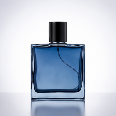 Luxury Blue Square Glass Perfume Bottle Thick Bottom Empty Fragrance Packaging Bottle with Black Cap for Premium Perfume