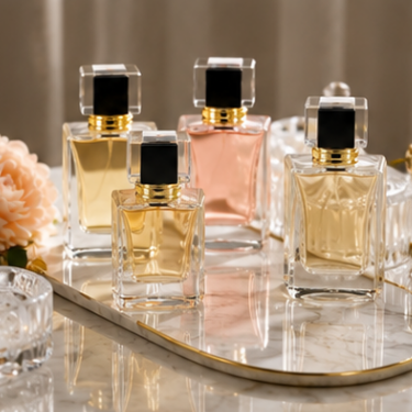 Luxury Square Clear Glass Perfume Bottle 30ml Refillable Fragrance Packaging with Thick Base Electroplated Collar and Cap