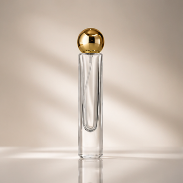 Luxury Cylindrical Clear Glass Perfume Bottle 30ml Refillable Fragrance Container with Gold Sphere Cap Premium Cosmetic Packaging