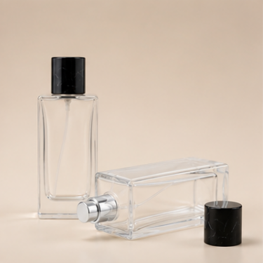 Luxury Square Clear Glass Perfume Bottle Refillable Fragrance Bottle with Decorative Cap Thick Bottom Cosmetic Packaging Wholesale