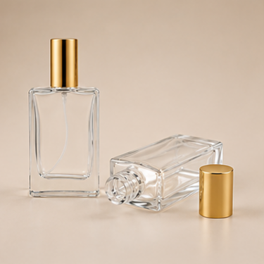 Luxury Square Clear Glass Perfume Bottle Refillable Fragrance Bottle with Gold Cap Thick Base Cosmetic Packaging Wholesale