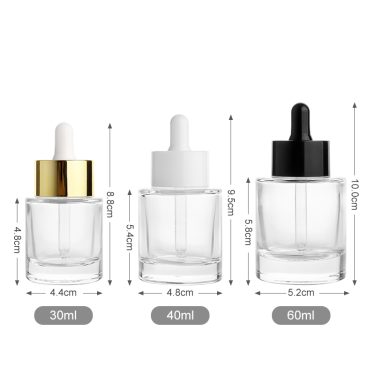 30ml 40ml 60ml Round Clear Glass Essential Oil Bottle with Dropper Lid for Serum Oil Packaging