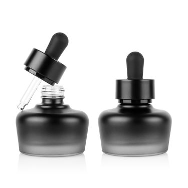 30ml Custom Sprayed Gradient Black Flat Glass Essential Oil Bottle with Dropper Lid for Serum Cosmetic Oil Packaging