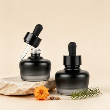 30ml Custom Sprayed Gradient Black Flat Glass Essential Oil Bottle with Dropper Lid for Serum Cosmetic Oil Packaging