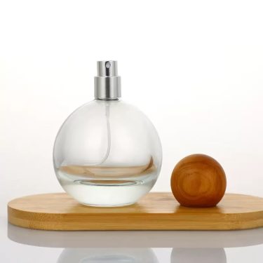 Round Clear Glass Perfume Spray Bottles With Wooden Ball Cap Portable Refillable Cosmetic Sample Bottles