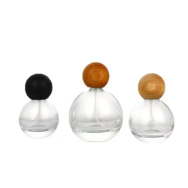 Round Clear Glass Perfume Spray Bottles With Wooden Ball Cap Portable Refillable Cosmetic Sample Bottles