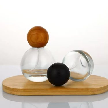 Round Clear Glass Perfume Spray Bottles With Wooden Ball Cap Portable Refillable Cosmetic Sample Bottles
