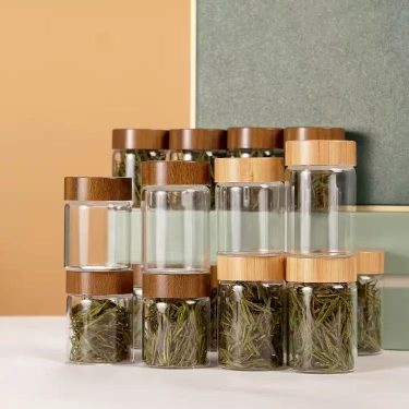 High Borosilicate Glass Storage Jars With Bamboo Lid For Tea Dendrobium Packaging