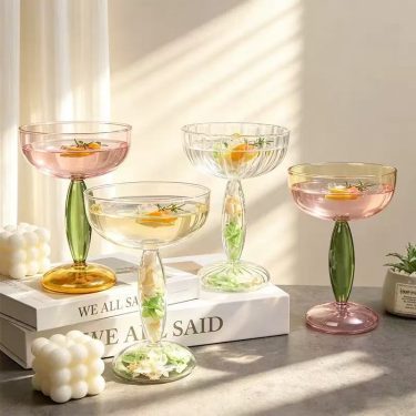 Creative Dried Flower Glass Goblet Wedding Banquet Champagne Cup Color Contrast Cocktail Martini Glass For Bar Party
