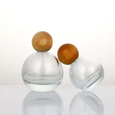 Round Clear Glass Perfume Spray Bottles With Wooden Ball Cap Portable Refillable Cosmetic Sample Bottles