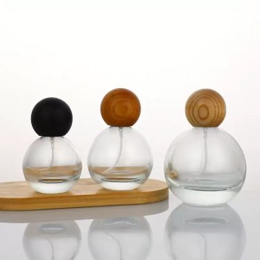 Round Clear Glass Perfume Spray Bottles With Wooden Ball Cap Portable Refillable Cosmetic Sample Bottles