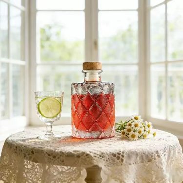 Small Capacity Embossed Diamond Pattern Clear Glass Liquor Bottle Empty Sealed Glass Bottle For Fruit Wine Whiskey Spirits Packaging
