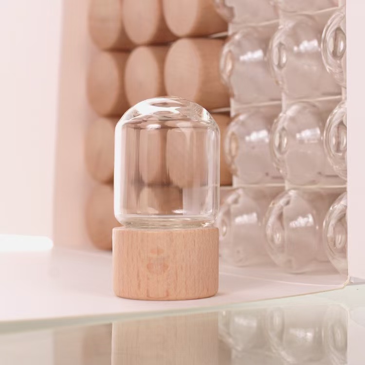 32mm Screw Mouth Empty Glass Bottle With Luxury Wooden Lid For Powder Pill Particle Custom Engraved Logo