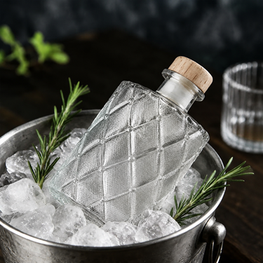 Small Capacity Embossed Diamond Pattern Clear Glass Liquor Bottle Empty Sealed Glass Bottle For Fruit Wine Whiskey Spirits Packaging