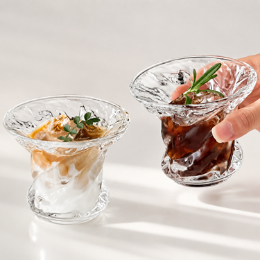 High Beauty Wide Rim Reversed Mouth Clear Glass Coffee Cup For Latte Flat White Juice Daily Drinking