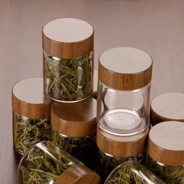 High Borosilicate Glass Storage Jars With Bamboo Lid For Tea Dendrobium Packaging
