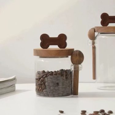 High Borosilicate Glass Storage Jar With Wooden Lid And Spoon for Kitchen Coffee Bean Organization