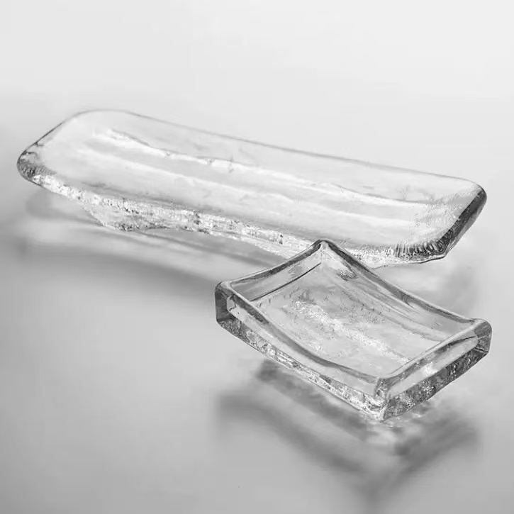 Minimalist Square Glass Condiment Dish Small Appetizer Plate For Sashimi Hot Pot Sauce Wasabi Vinegar