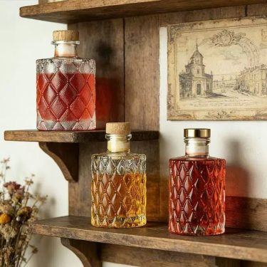 Small Capacity Embossed Diamond Pattern Clear Glass Liquor Bottle Empty Sealed Glass Bottle For Fruit Wine Whiskey Spirits Packaging